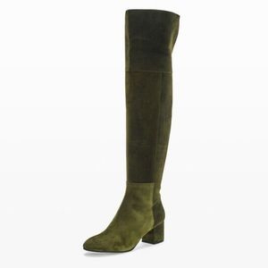 Club Monaco Olive Green Andreea Over-The-Knee Suede Boot Made in Italy